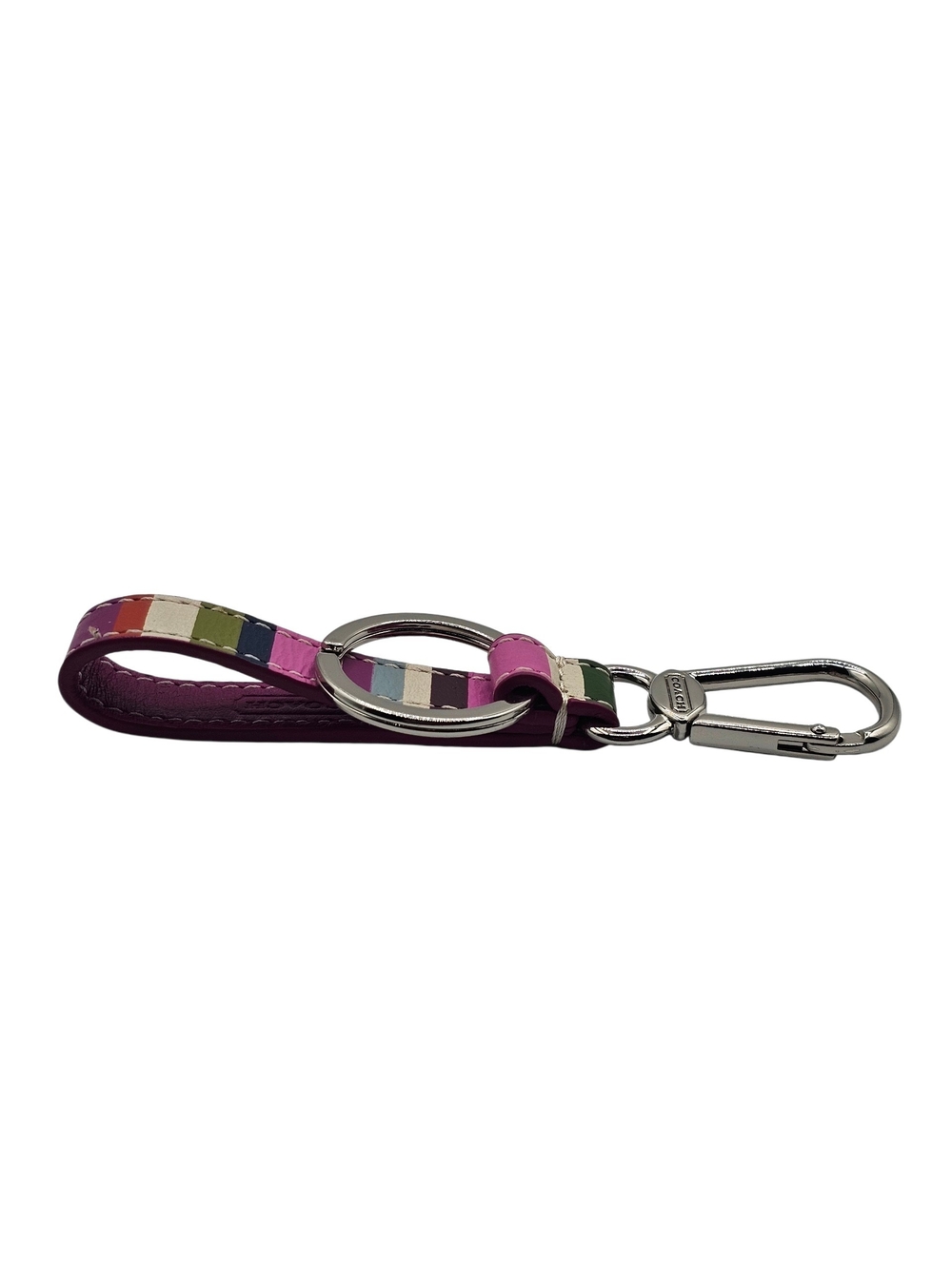 Coach Multicolor Striped Leather Key Holder with Silver Hardware - Picture 4 of 6